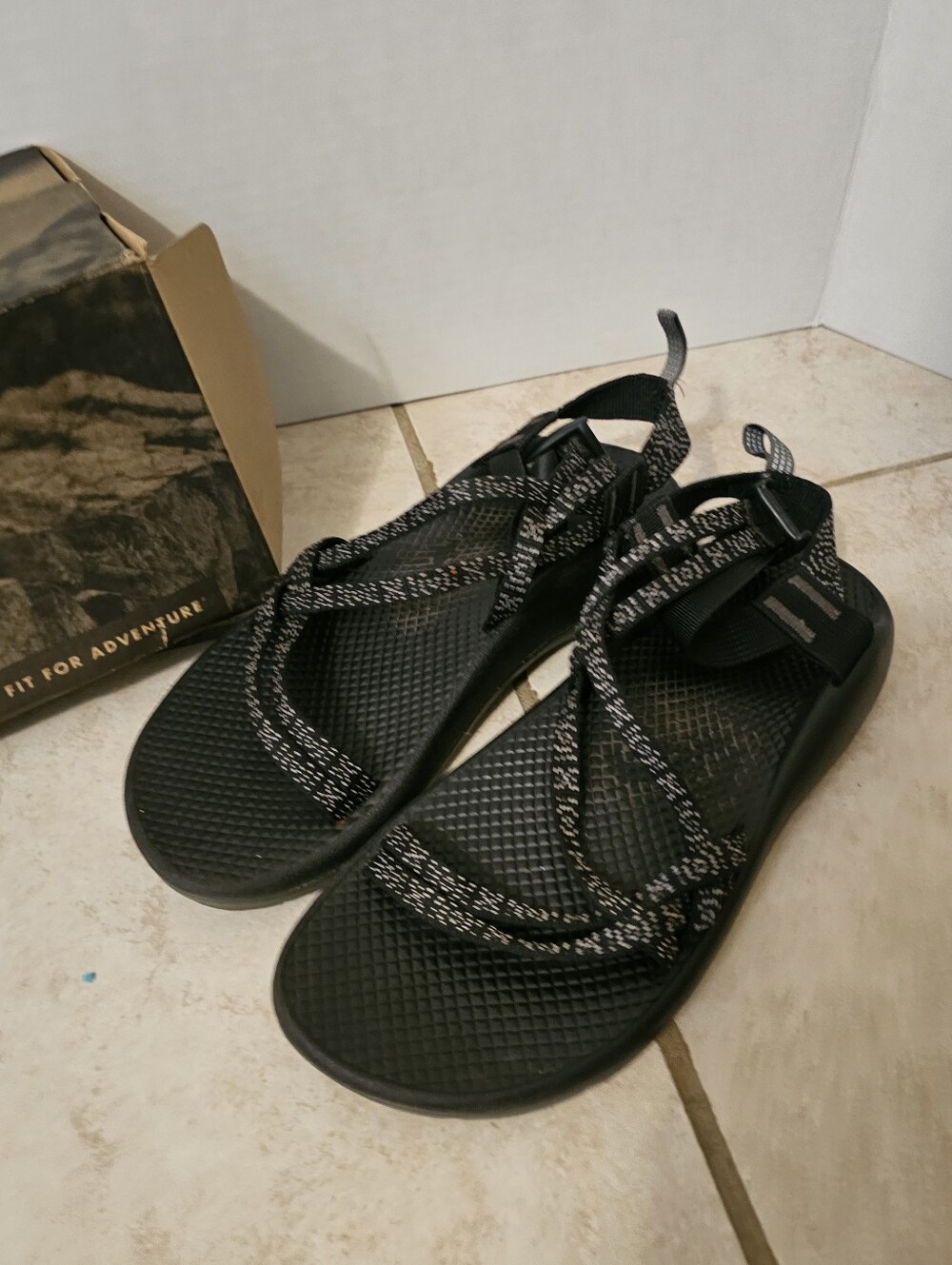 Chaco Women's Black Sandals with White-Accented Straps